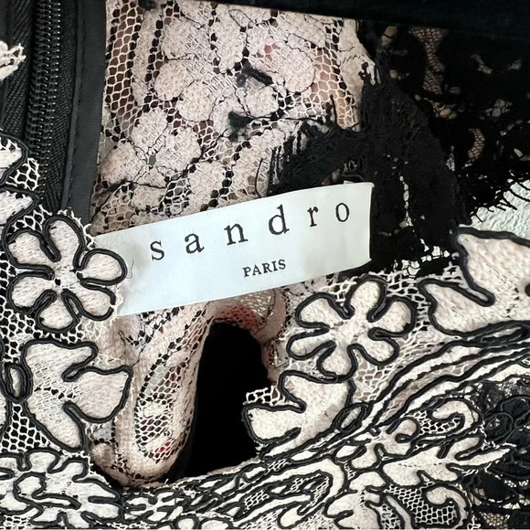 NWOT Sandro Isobel Lace Mini Dress Red Black New Designer Women’s Small - Picture 5 of 12